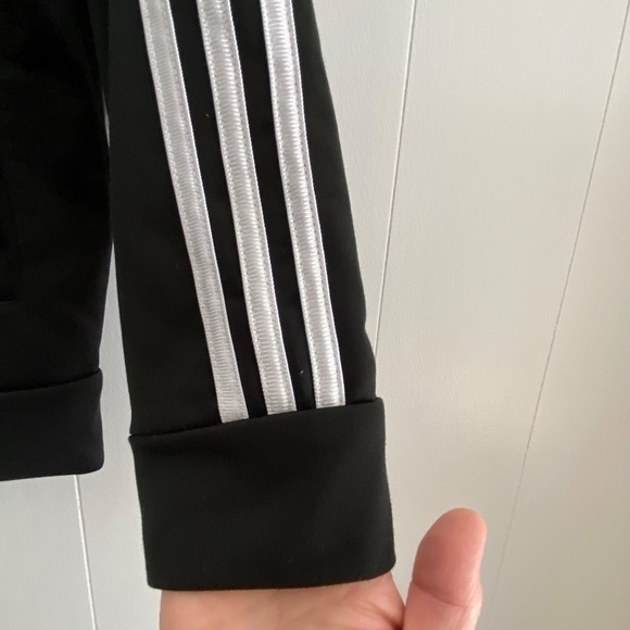 Classic Adidas black with white stripes full zip jacket Youth size L - Picture 4 of 11